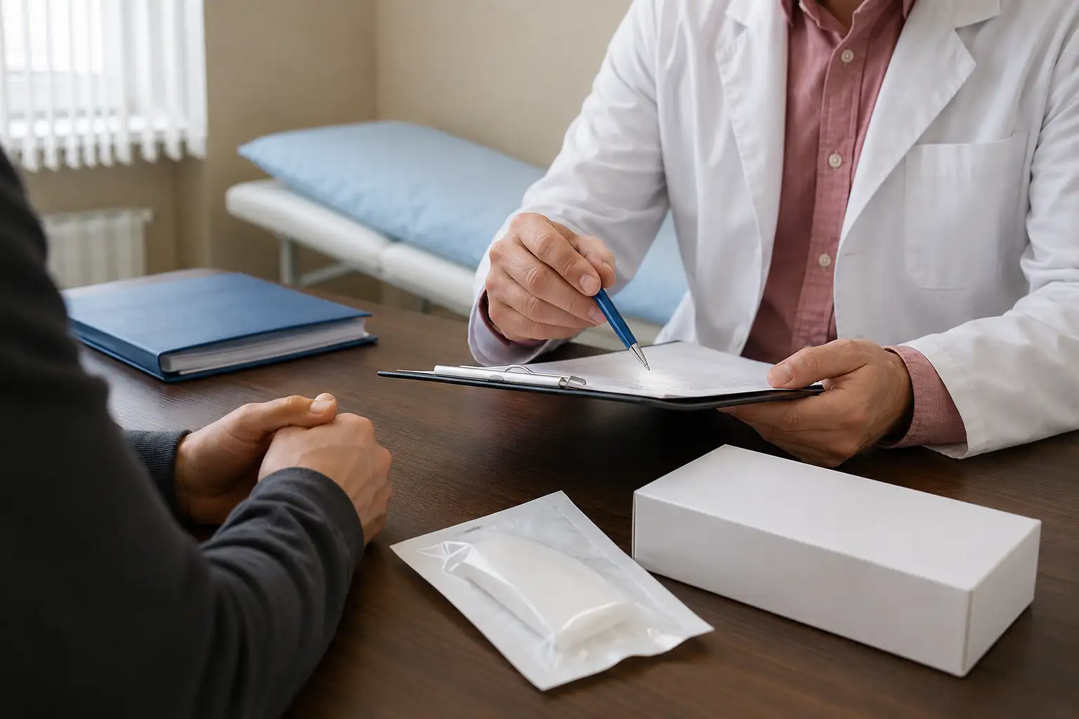 Нарколог консультирует пациента по теме лечения наркомании